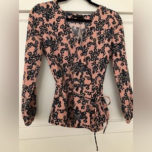 J. Crew Pink Printed Wrap Top - Brand New - Size 0